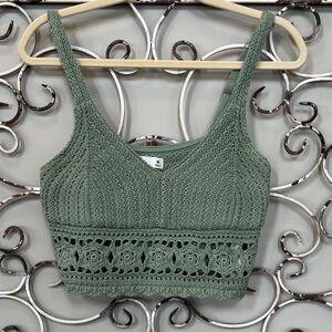 Crocheted Cottagecore Femine Green Bralette Tank Top - Women's Knit Crop